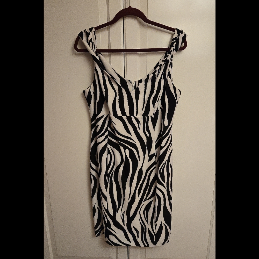 Calvin Klein Black and White Zebra Patterned Dress